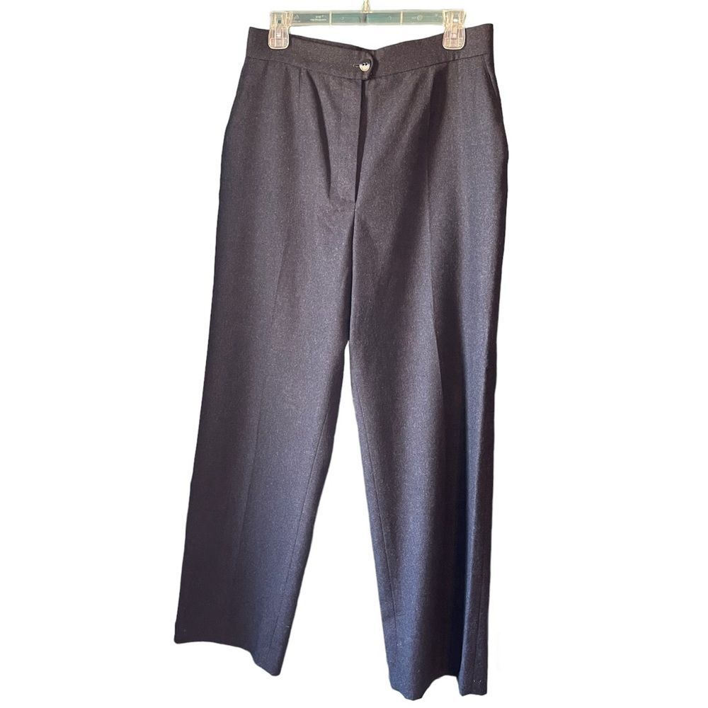 CHANEL Wool Cashmere High-Waist Wide Leg Trousers Silk Lined Charcoal Gray Sz 12